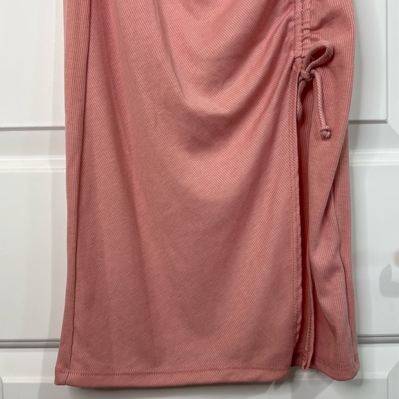 21 Saints Maxi Ribbed Ruched Tie Side Slit Dress Rose Pink Small Women’s - Picture 4 of 11